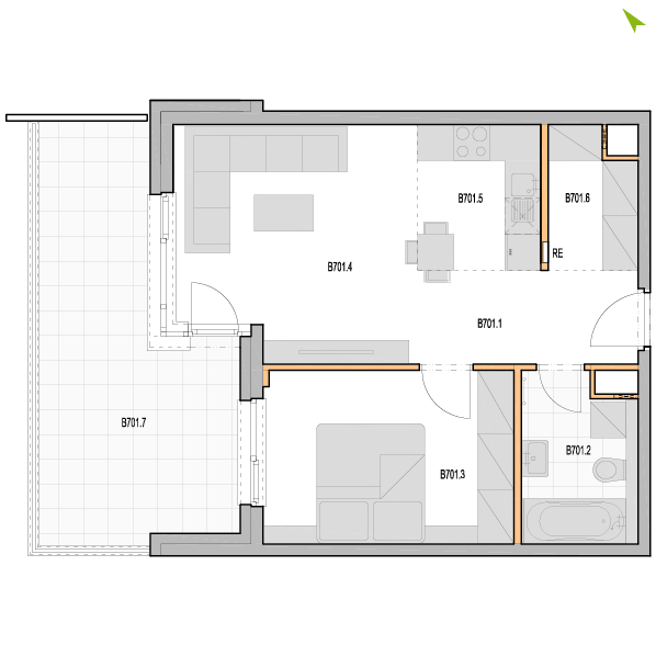 2-izbový byt B701, Kvetná