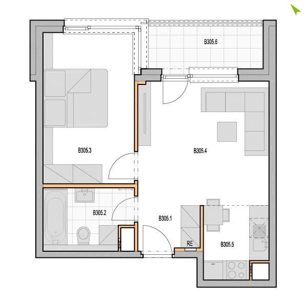 2-izbový byt B305, Kvetná