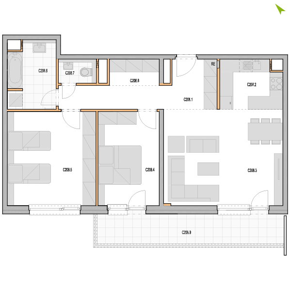 3-izbový byt C208, Kvetná