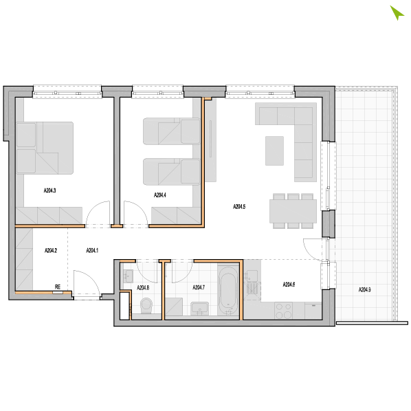 3-izbový byt A204, Kvetná