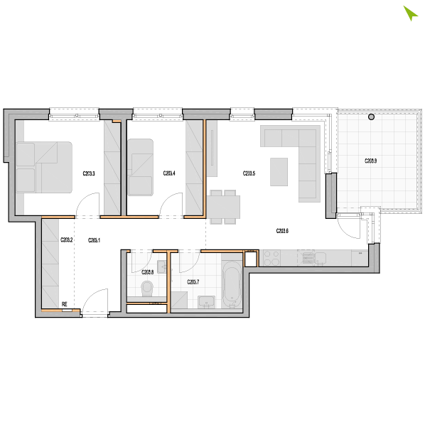 3-izbový byt C203, Kvetná