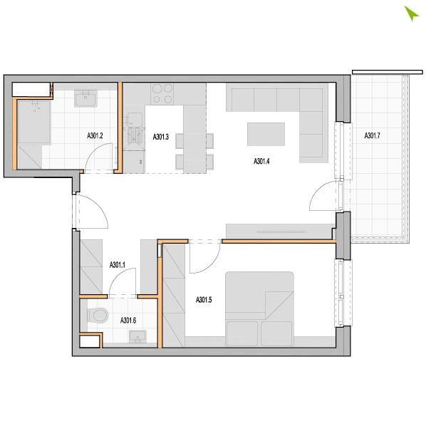 2-izbový byt A301, Kvetná
