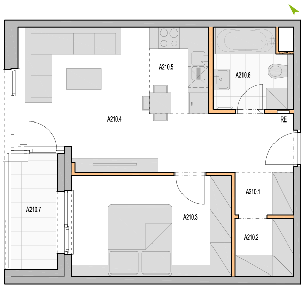 2-izbový byt A210, Kvetná