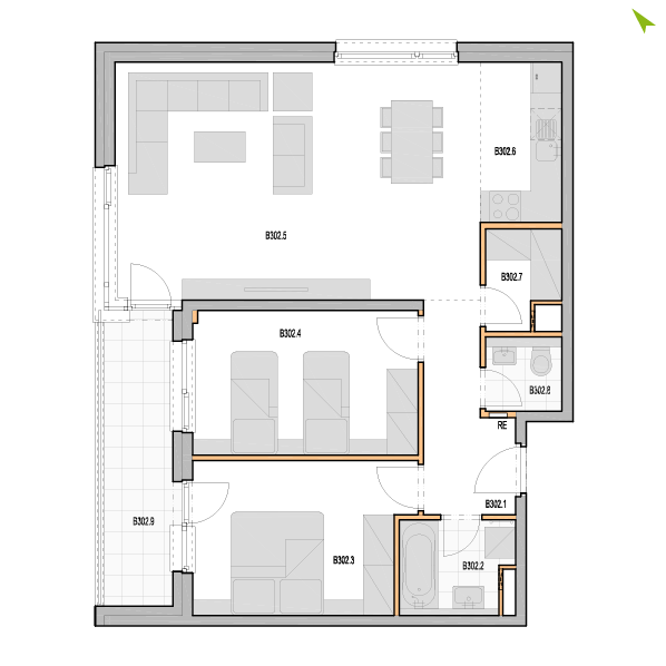 3-izbový byt B302, Kvetná