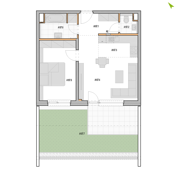 2-izbový byt A107, Kvetná
