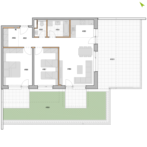 3-izbový byt A105, Kvetná