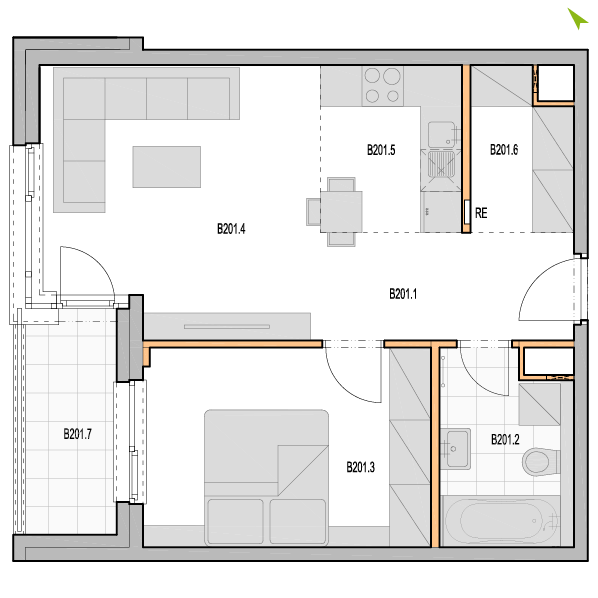 2-izbový byt B201, Kvetná