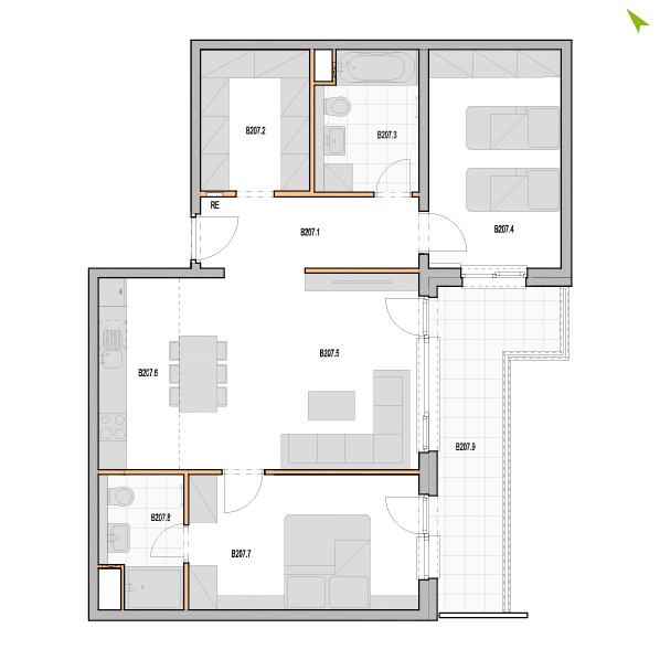 3-izbový byt B207, Kvetná
