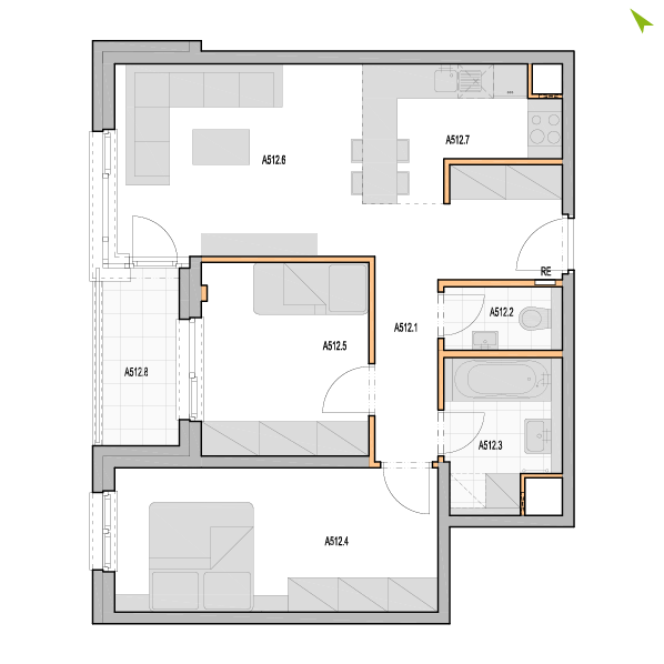 3-izbový byt A512, Kvetná