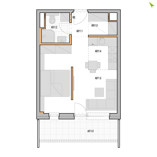 1.5-izbový byt A511, Kvetná