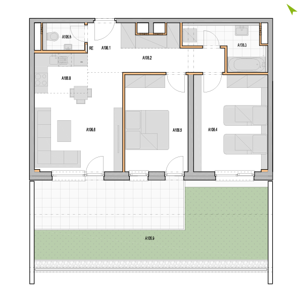 3-izbový byt A106, Kvetná