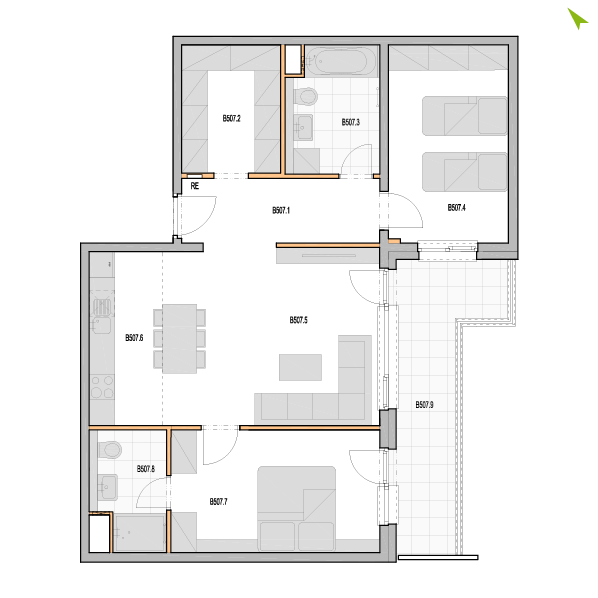 3-izbový byt B507, Kvetná