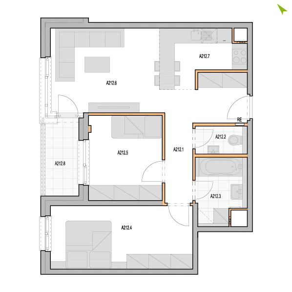3-izbový byt A212, Kvetná