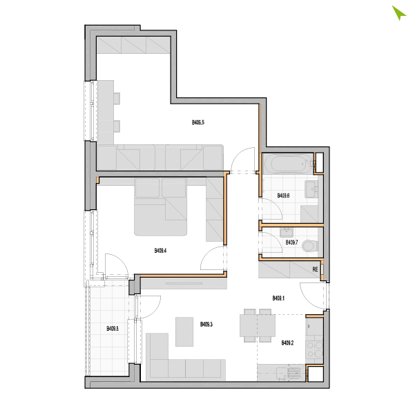 3-izbový byt B409, Kvetná