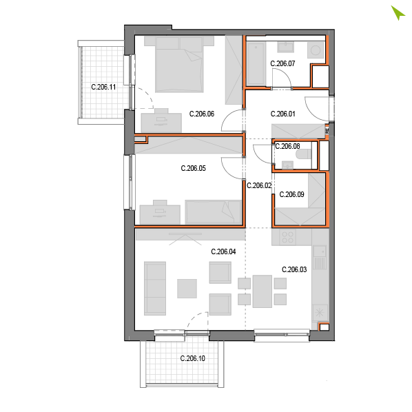 3-izbový byt C206, Novomestská