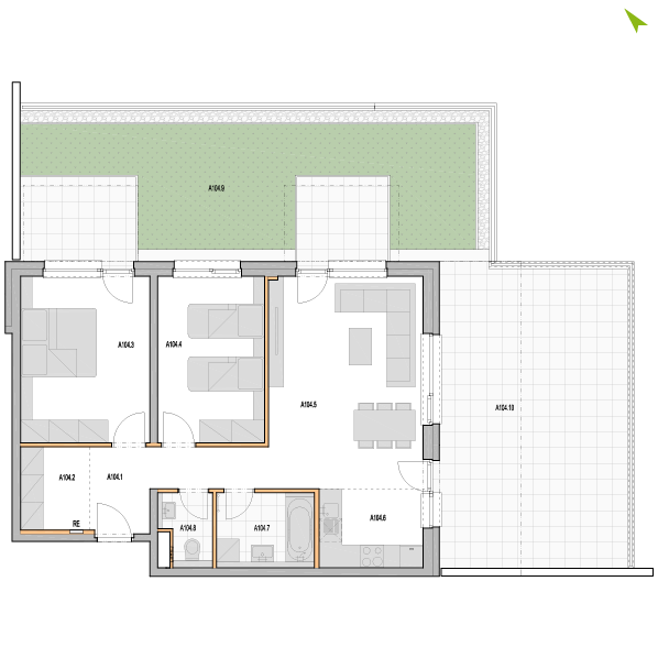 3-izbový byt A104, Kvetná