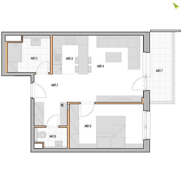 2-izbový byt A401, Kvetná