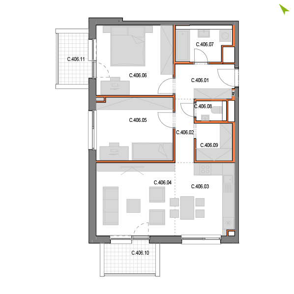 3-izbový byt C406, Novomestská