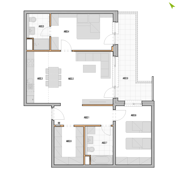 3-izbový byt A602, Kvetná