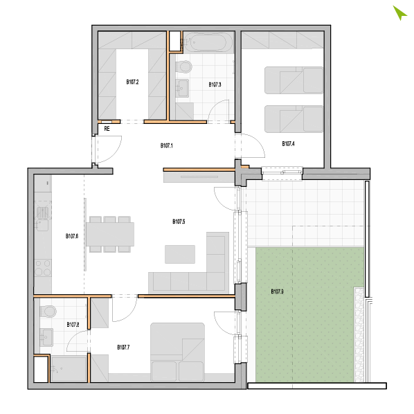 3-izbový byt B107, Kvetná