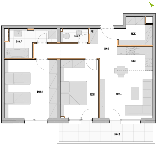 3-izbový byt B606, Kvetná