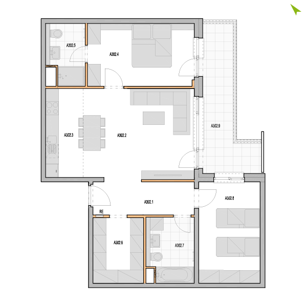 3-izbový byt A302, Kvetná