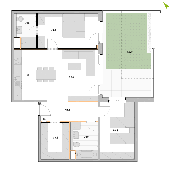 3-izbový byt A102, Kvetná