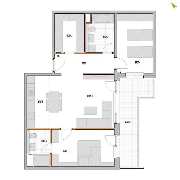3-izbový byt B707, Kvetná