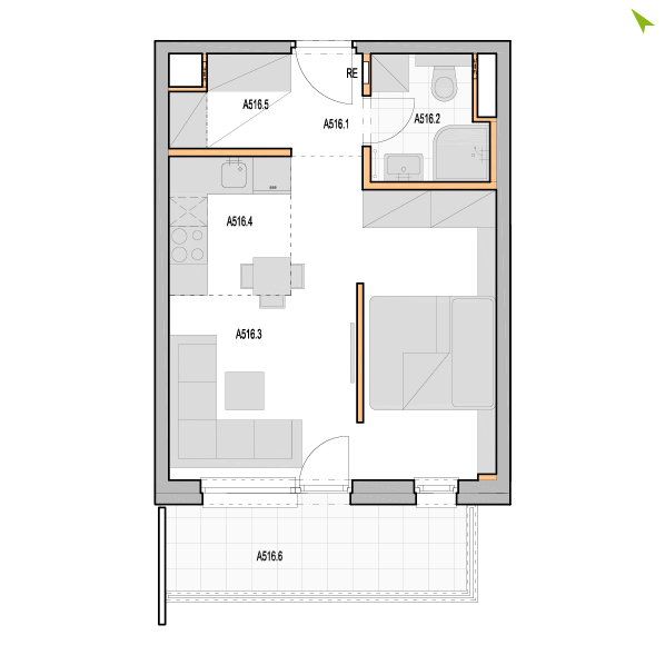 1.5-izbový byt A516, Kvetná