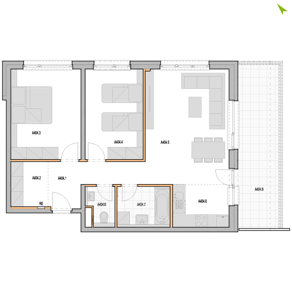 3-izbový byt A404, Kvetná