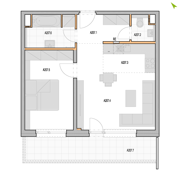 2-izbový byt A207, Kvetná