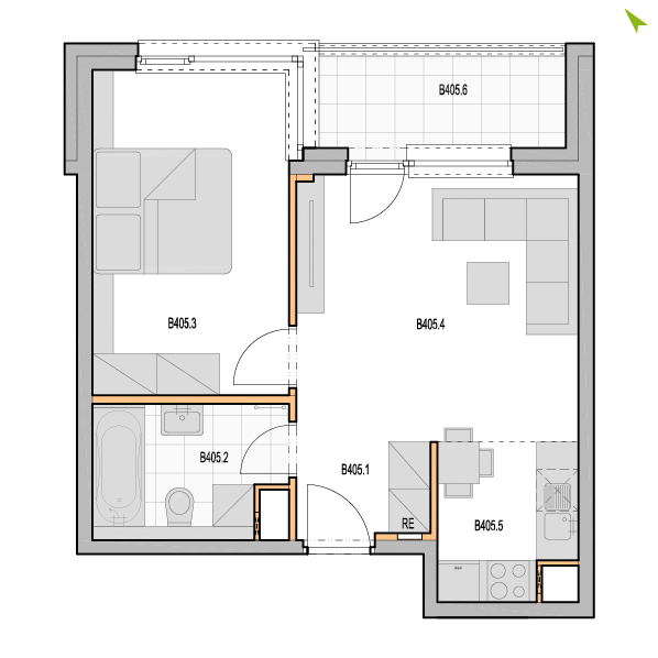 2-izbový byt B405, Kvetná