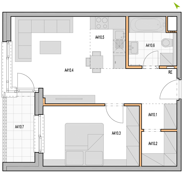 2-izbový byt A410, Kvetná