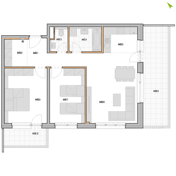 3-izbový byt A405, Kvetná