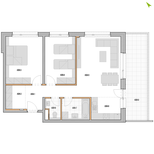 3-izbový byt A304, Kvetná