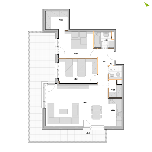 3-izbový byt A408, Kvetná