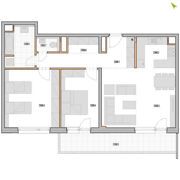 3-izbový byt C508, Kvetná
