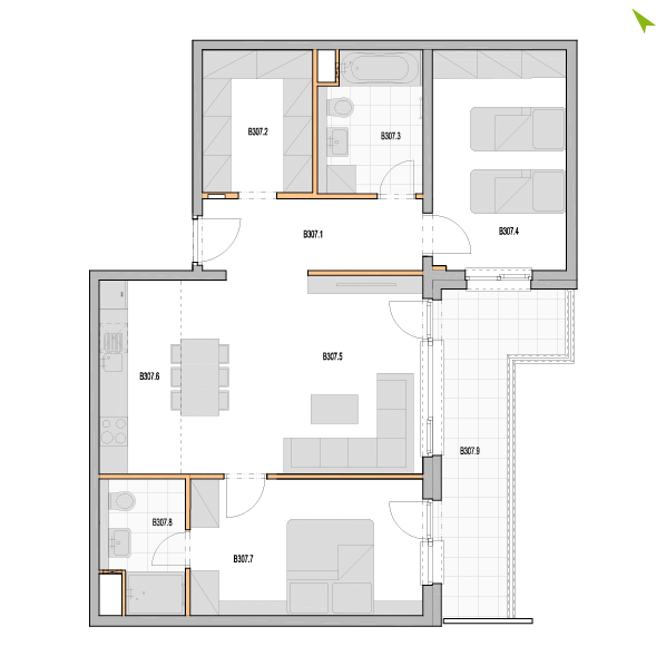 3-izbový byt B307, Kvetná