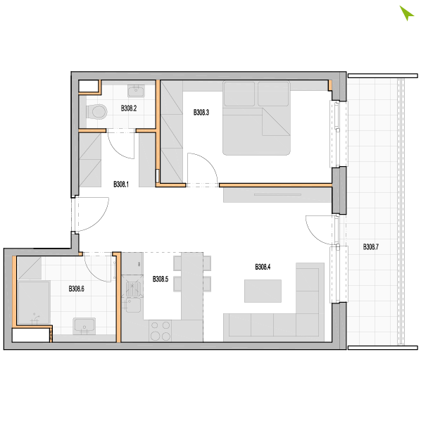 2-izbový byt B308, Kvetná