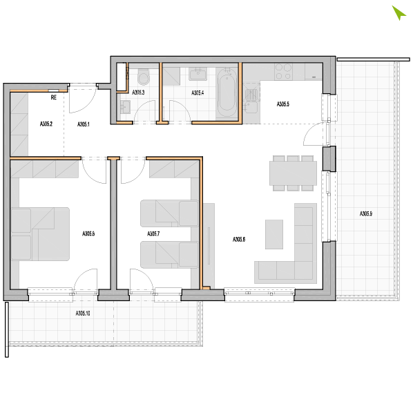 3-izbový byt A305, Kvetná