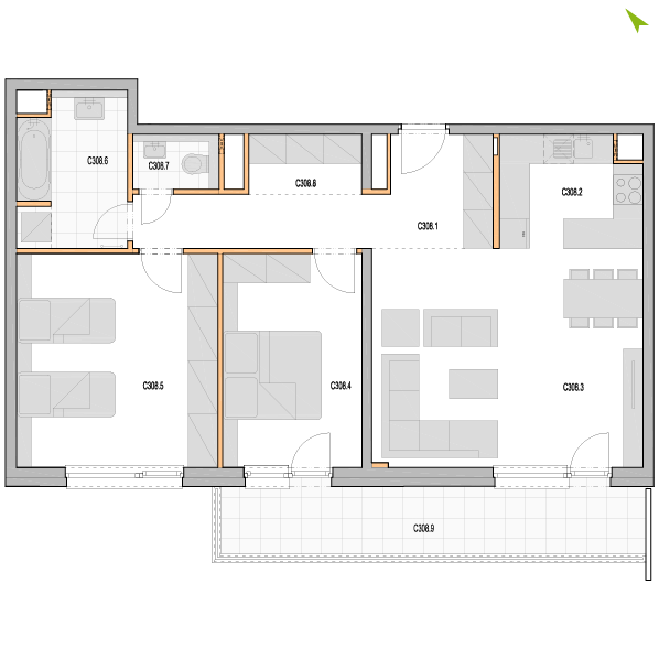 3-izbový byt C308, Kvetná