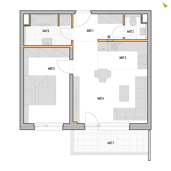 2-izbový byt A407, Kvetná