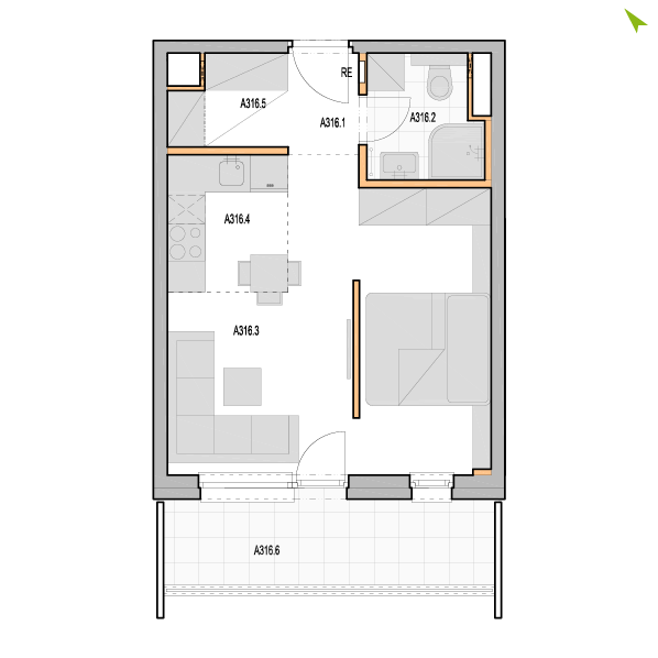 1.5-izbový byt A316, Kvetná