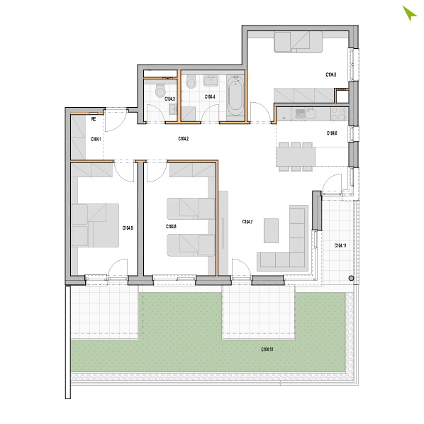 4-izbový byt C104, Kvetná