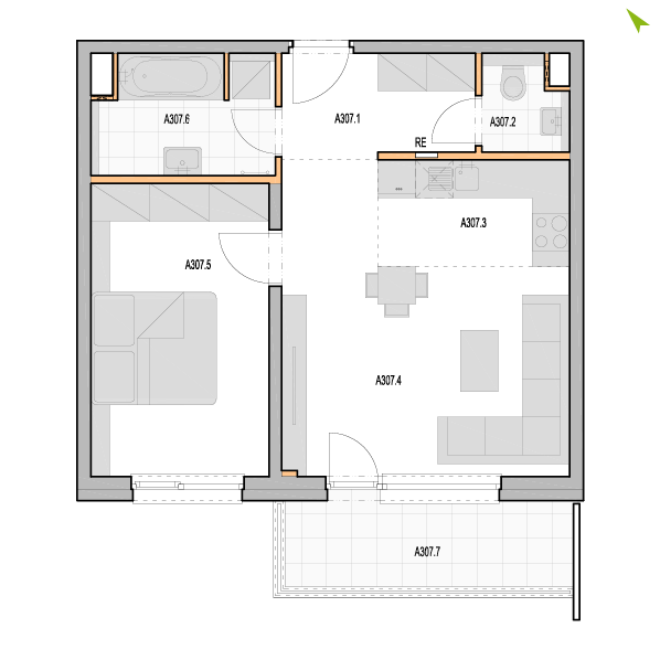 2-izbový byt A307, Kvetná