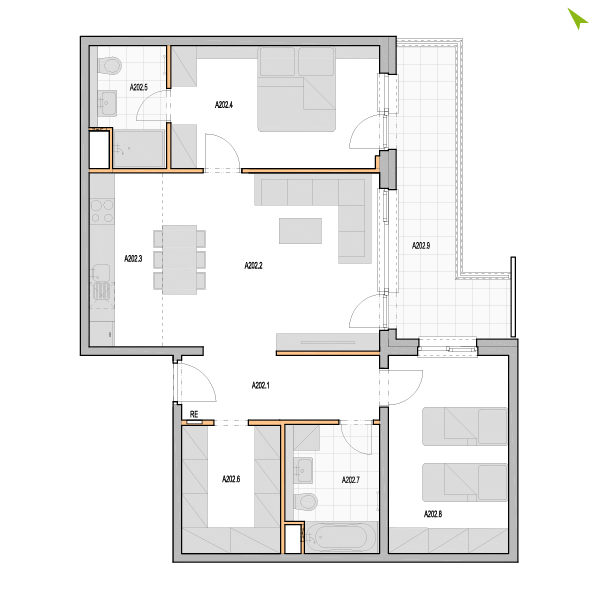 3-izbový byt A202, Kvetná
