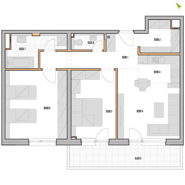 3-izbový byt B206, Kvetná