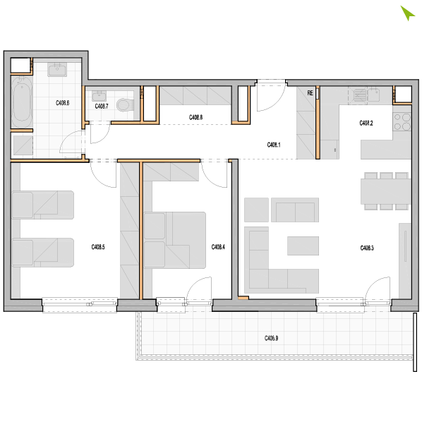 3-izbový byt C408, Kvetná