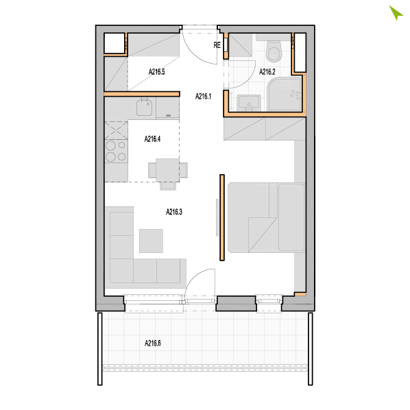 1.5-izbový byt A216, Kvetná