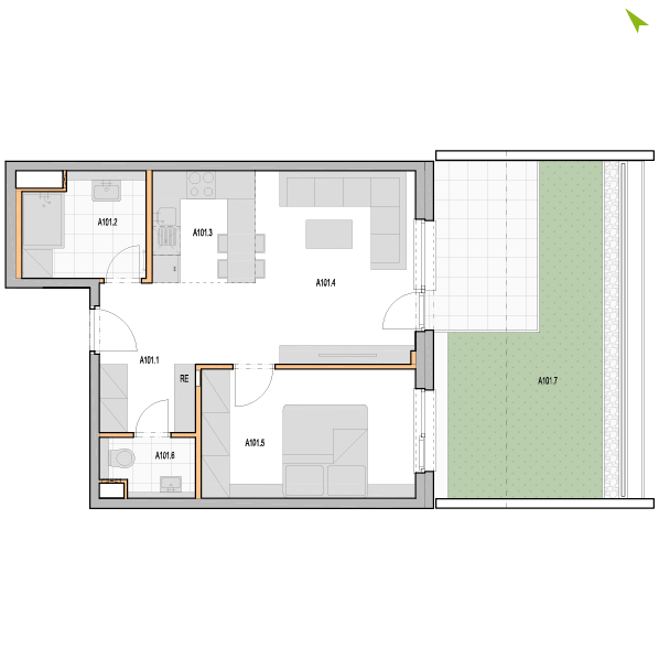 2-izbový byt A101, Kvetná